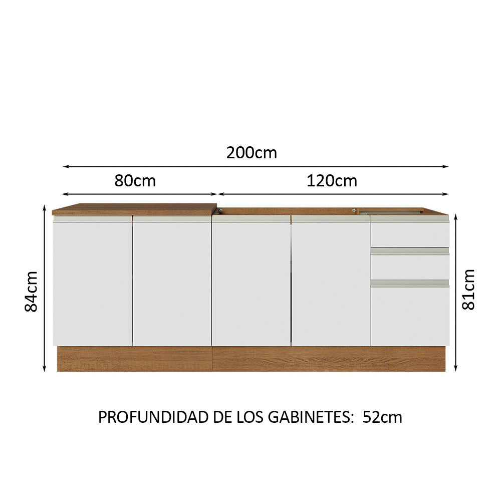 Kit con 2 Bajo Mesada de Cocina Madesa Glamy 4 Puertas y 3 Cajones (Sin Tapa Ni Bacha de acero inoxidable) Marrón/Blanco