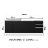 Kit con 2 Bajo Mesada de Cocina 200cm Madesa Glamy Blanco/Negro
