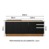 Kit con 2 Bajo Mesada de Cocina Madesa Glamy 200cm Con Bacha de acero inoxidable MN