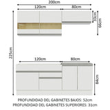 Combo de Cocina 200cm Glamy Madesa 07 - Blanco
