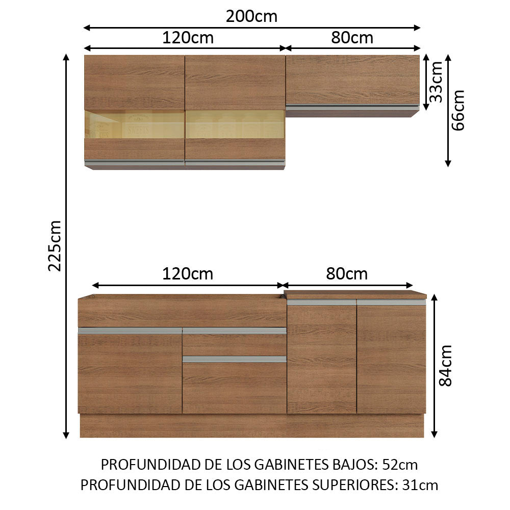 Combo de Cocina 200cm Marrón Glamy Madesa 07
