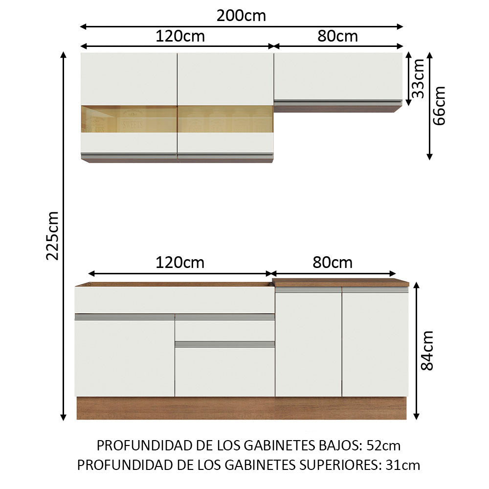 Combo de Cocina 200cm Marrón/Blanco Glamy Madesa 07