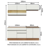 Combo de Cocina 200cm Marrón/Blanco Glamy Madesa 07