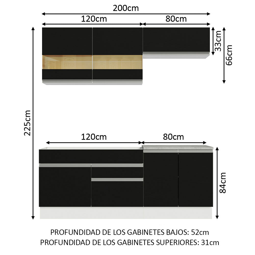 Combo de Cocina Madesa Glamy 200cm Blanco/Negro 07