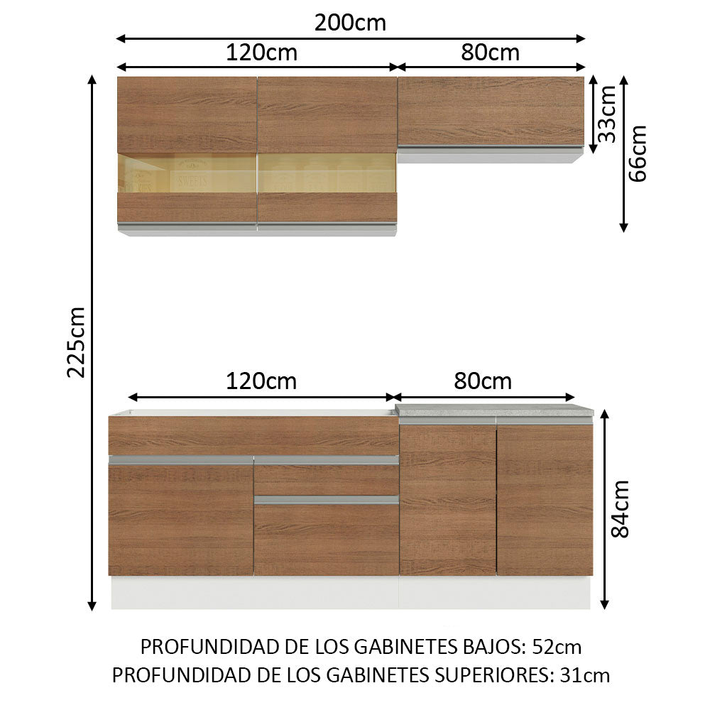 Combo de Cocina 200cm Glamy Madesa 07 - Blanco