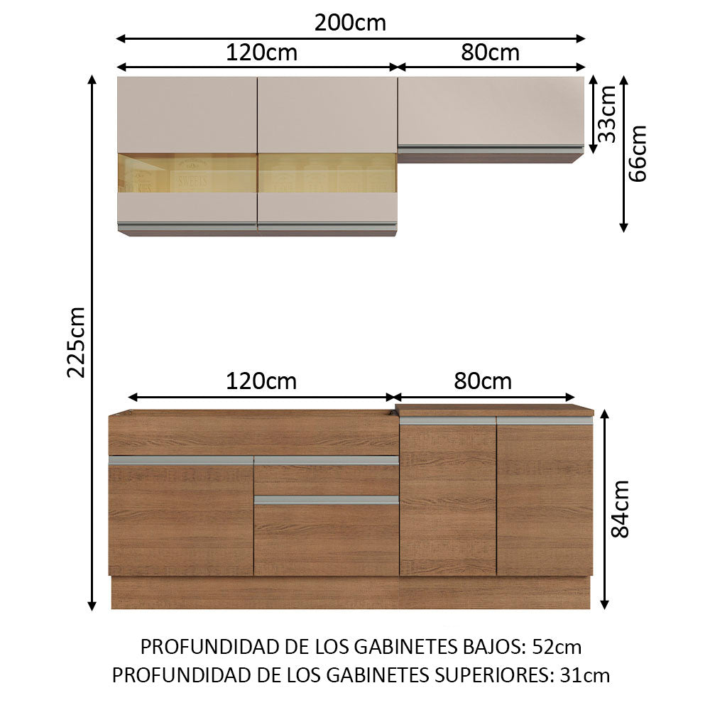 Combo de Cocina Madesa Glamy 200cm Marrón/Crema 07