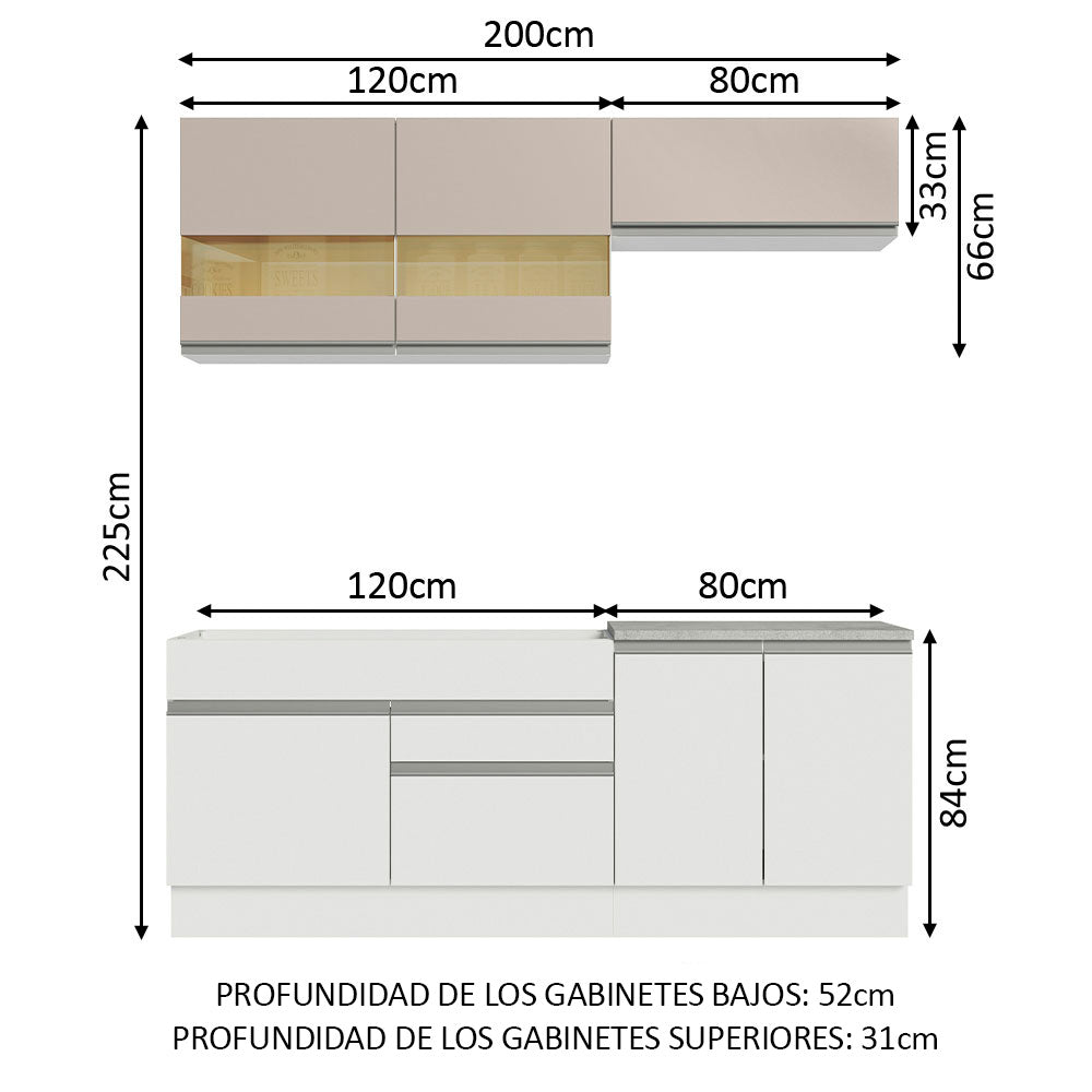 Combo de Cocina Madesa Glamy 200cm Blanco/Crema 07