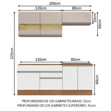 Combo de Cocina Madesa Glamy 200cm Marrón/Blanco/Crema 07