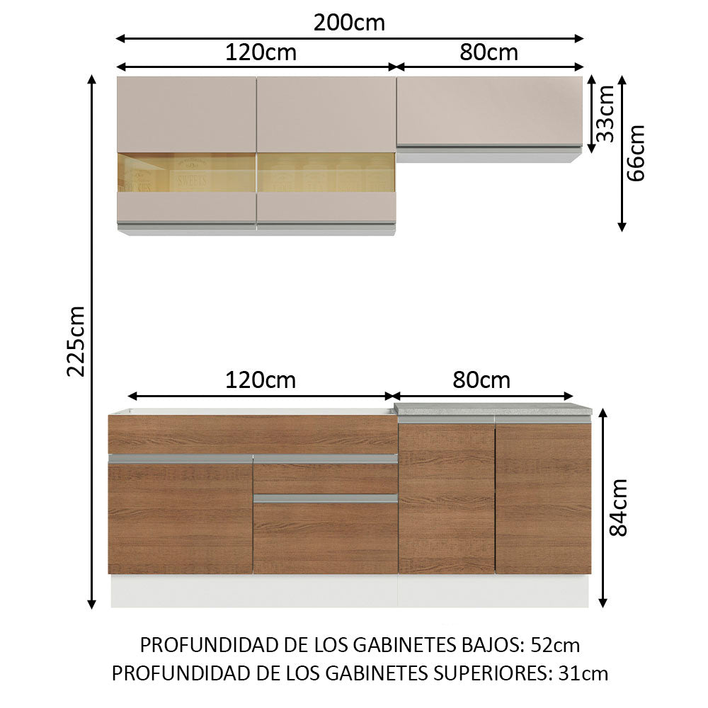 Combo de Cocina Madesa Glamy 200cm Blanco/Marrón/Crema 07