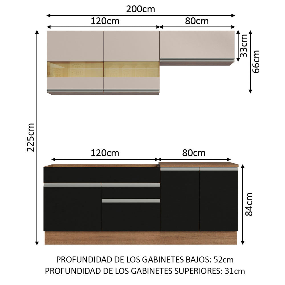 Combo de Cocina Madesa Glamy 200cm Marrón/Negro/Crema 07