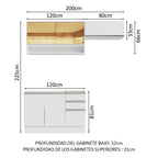 Cocina Compacta 200 cm 5 Puertas 3 Cajones Sin Mesada Blanco Glamy Madesa