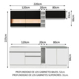 Combo completo de Cocina Compacta Madesa Glamy 220cm Blanco/Blanco/Negro 02