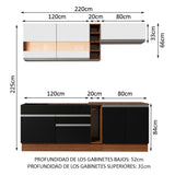 Combo completo de Cocina Madesa Glamy 220cm Marrón/Negro/Blanco 02