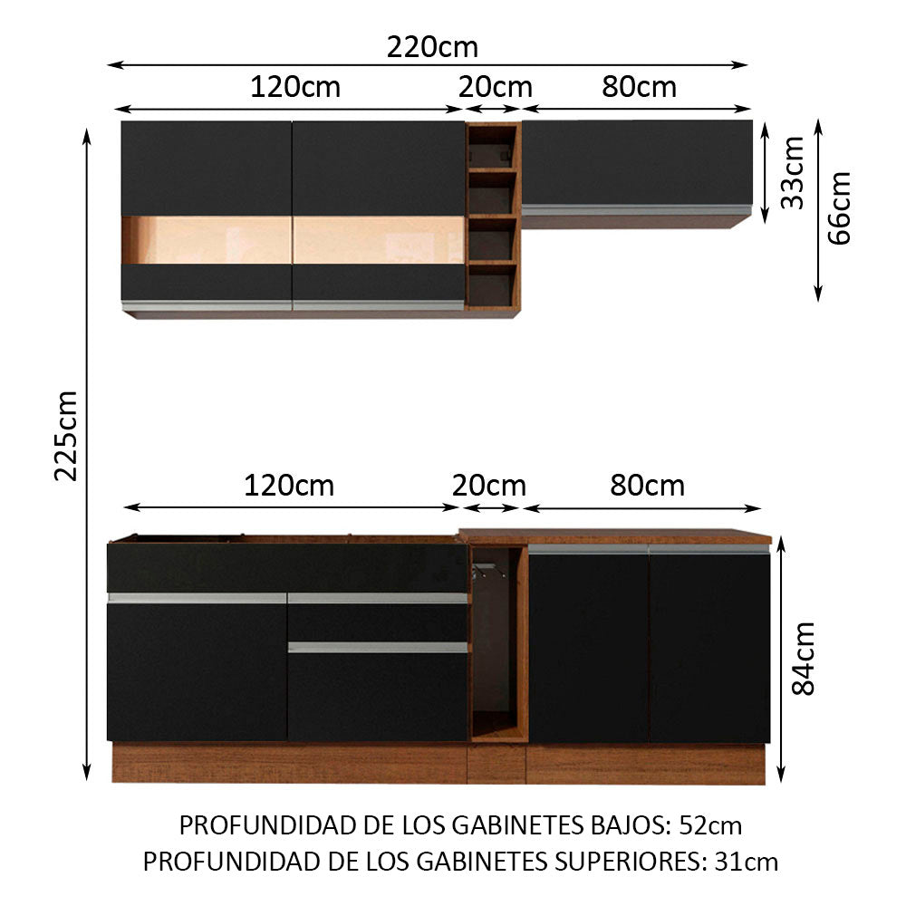 Combo completo de Cocina Madesa Glamy 220cm Marrón/Negro 02