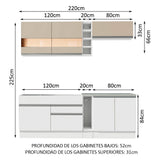Combo completo de Cocina Compacta Madesa Glamy 220cm Blanco/Blanco/Crema 02