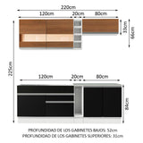 Combo completo de Cocina Compacta Madesa Glamy 220cm Blanco/Negro/Marrón 02