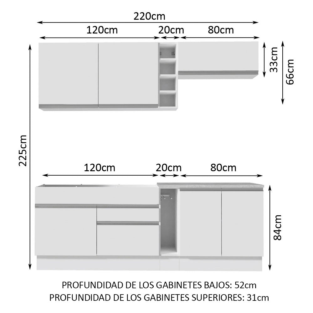 Combo completo de Cocina Modular Madesa Parma 220cm BB 03