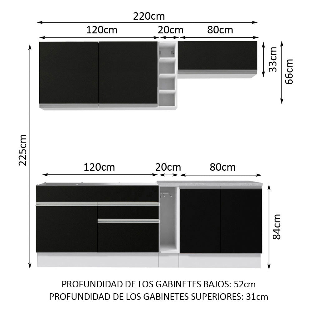 Combo completo de Cocina Madesa Glamy 220cm Blanco/Negro 03