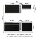 Combo completo de Cocina Madesa Glamy 220cm Blanco/Negro 03
