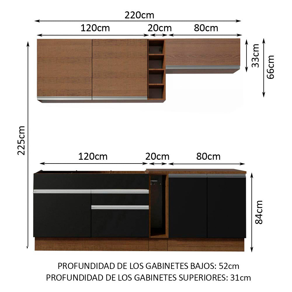 Combo completo de Cocina Madesa Glamy 220cm Marrón/Negro/Marrón 03