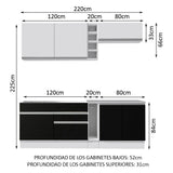 Combo completo de Cocina Madesa Glamy 220cm Blanco/Negro/Blanco 03