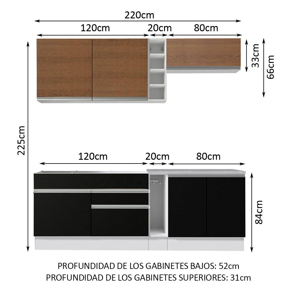 Combo completo de Cocina Madesa Glamy 220cm Blanco/Marrón/Negro 03