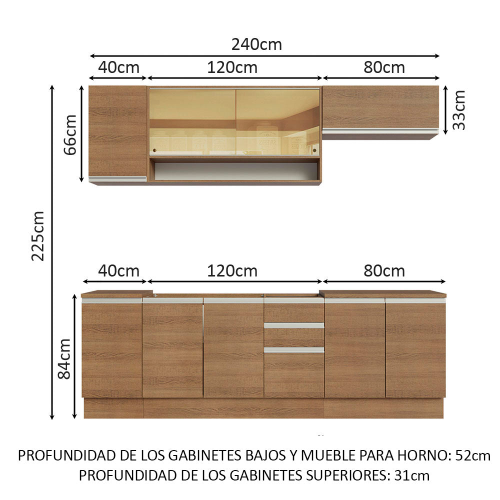 Combo completo de Cocina 240cm Marrón Glamy Madesa 03