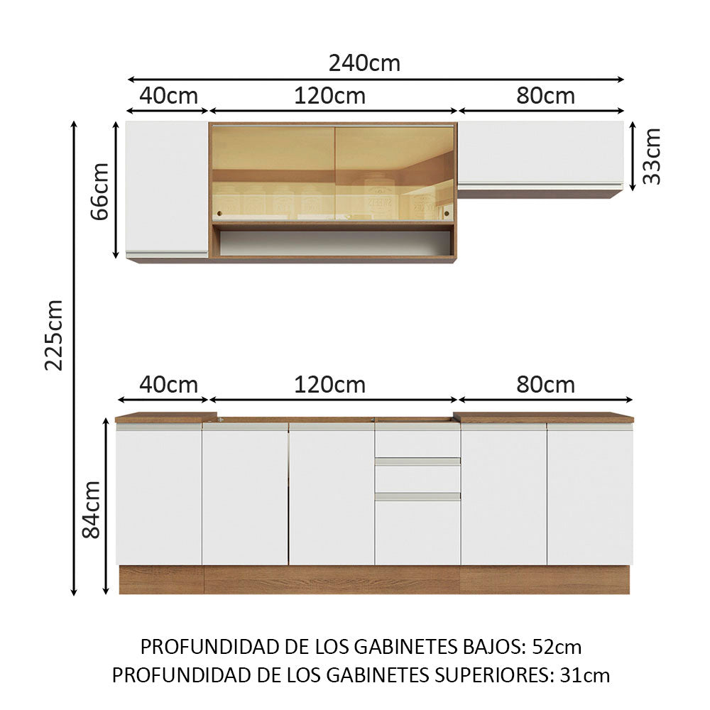 Combo completo de Cocina 240cm Marrón/Blanco Glamy Madesa 03