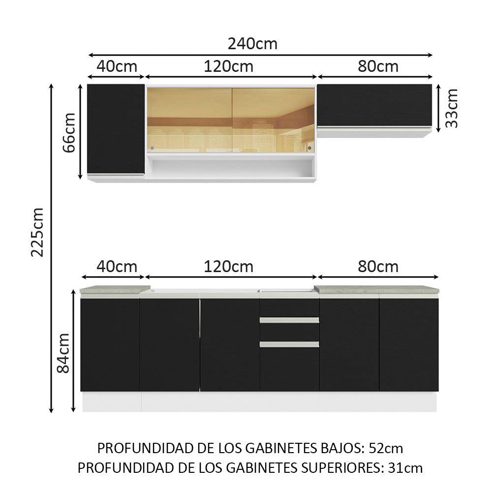 Combo completo de Cocina Madesa Glamy 240cm Blanco/Negro 03