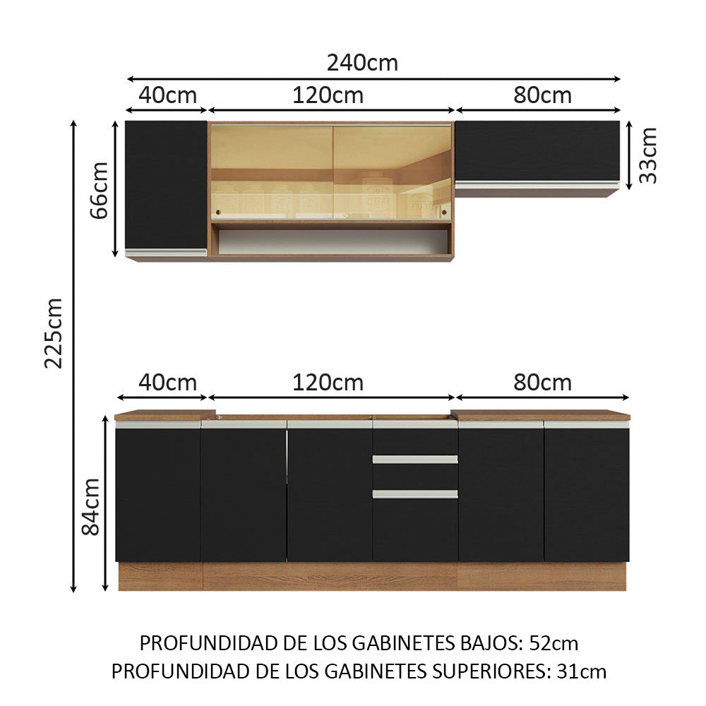 Combo completo de Cocina Madesa Glamy 240cm Marrón/Negro 03