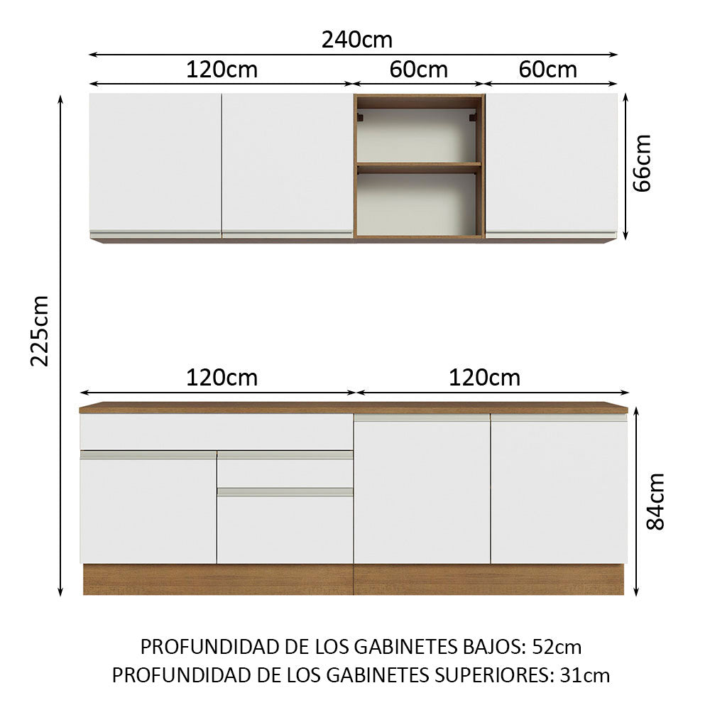 Combo completo de Cocina 240cm Marrón/Blanco Glamy Madesa 06