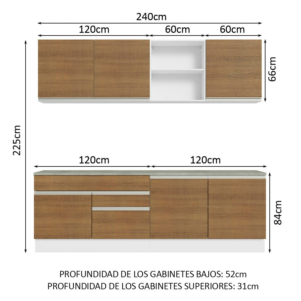 Combo completo de Cocina 240cm Madesa Glamy 06 - Blanco/Marrón