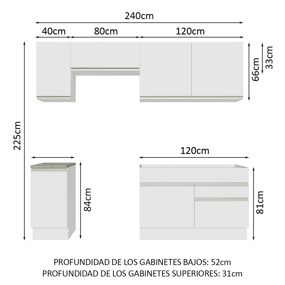 Combo completo de Cocina 240cm Blanco Glamy 07