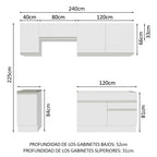 Combo completo de Cocina 240 cm 6 Puertas 2 Cajones Sin Mesada Blanco Glamy Madesa