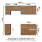 Combo completo de Cocina 240 cm 6 Puertas 2 Cajones Sin Mesada Marrón Glamy Madesa 07