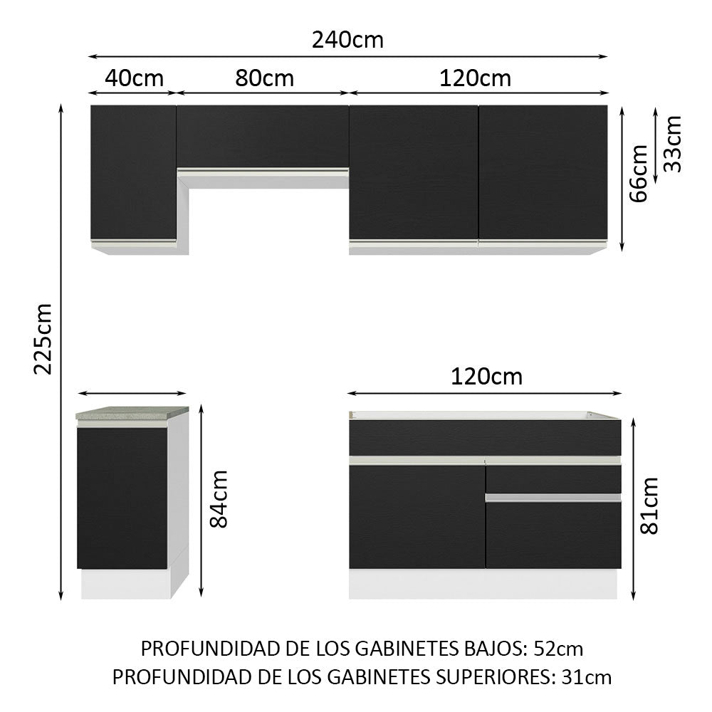 Combo completo de Cocina Madesa Glamy 240cm Blanco/Negro 07