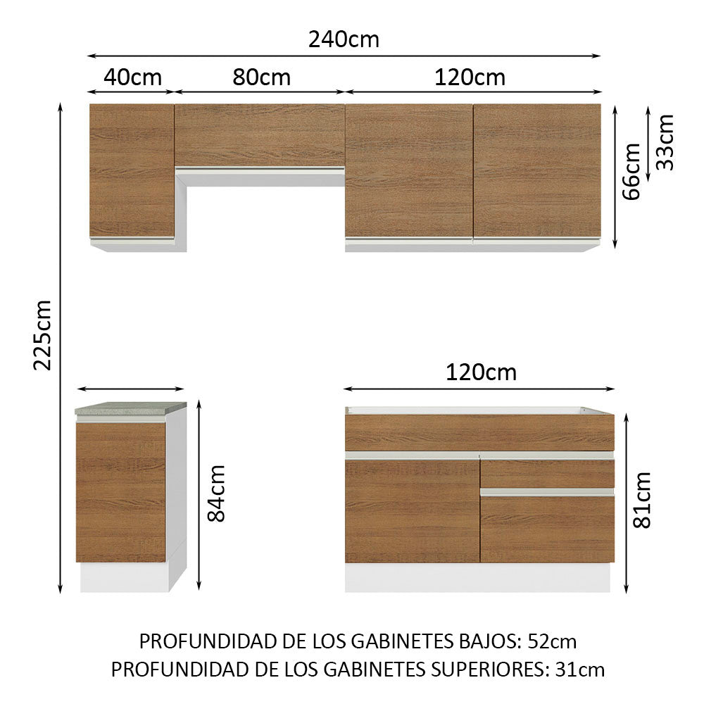 Combo completo de Cocina 240cm Glamy Madesa 07 - Blanco