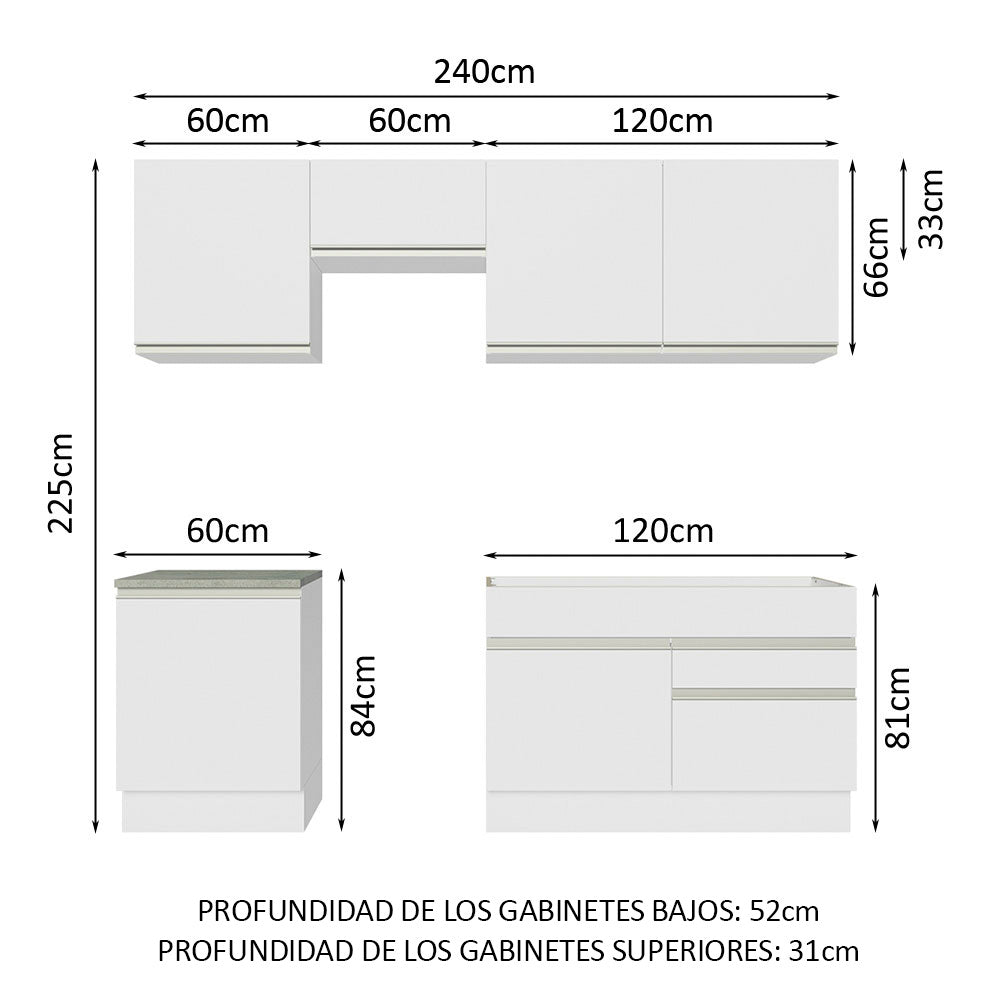 Combo completo de Cocina 240cm Blanco Glamy Madesa 08