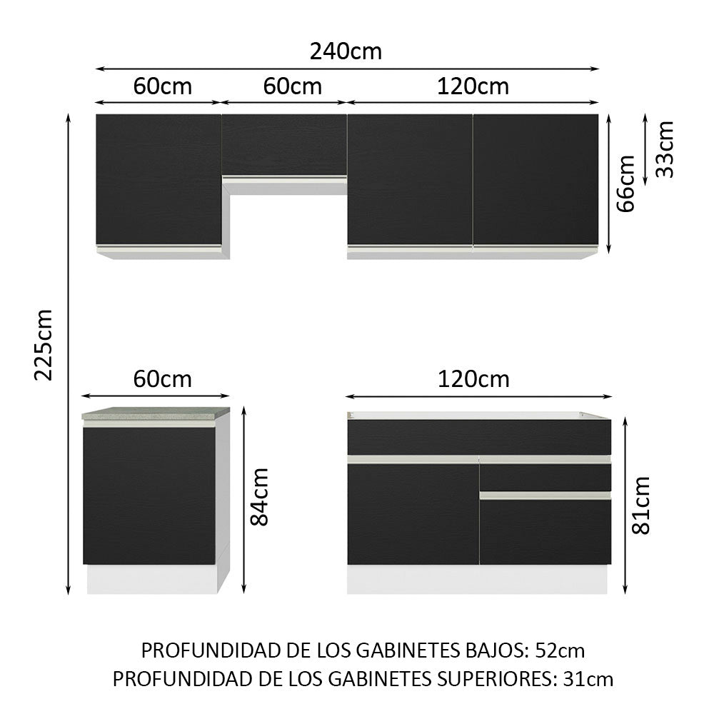 Combo completo de Cocina Madesa Glamy 240cm Blanco/Negro 08