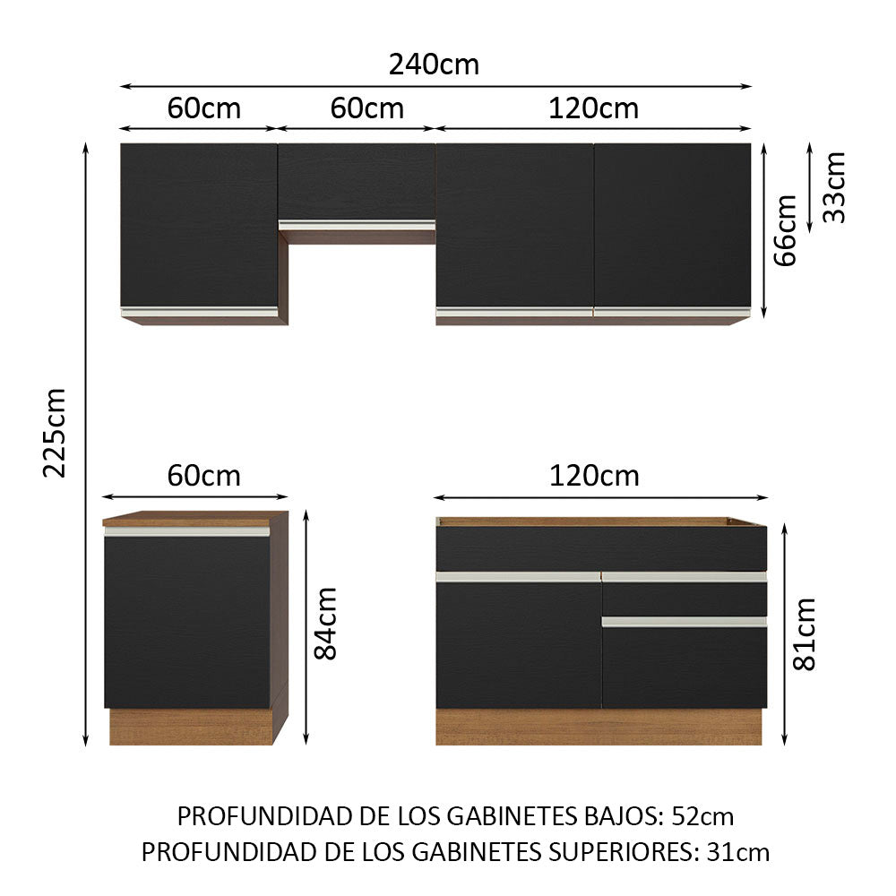 Combo completo de Cocina Madesa Glamy 240cm Marrón/Negro 08