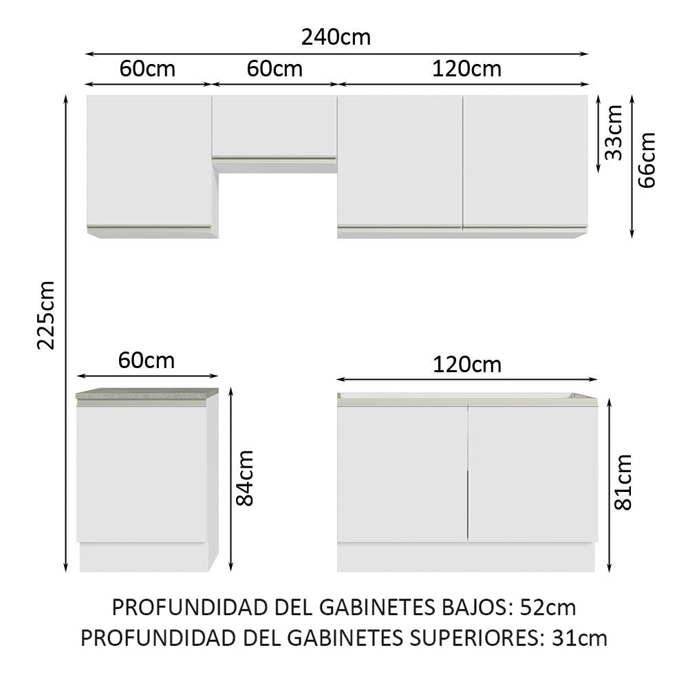Combo completo de Cocina 240 cm Blanco Glamy Madesa 09
