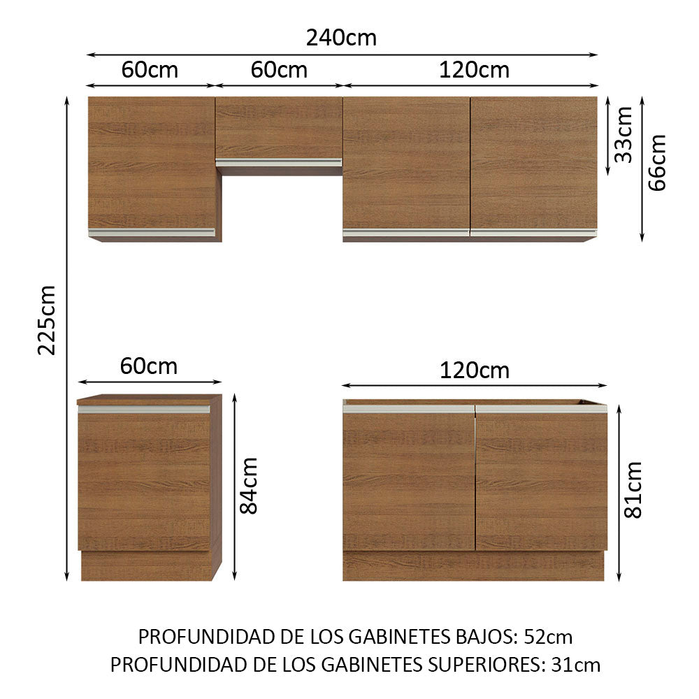 Combo completo de Cocina 240 cm 7 Puertas Sin Mesada Marrón Glamy Madesa 09