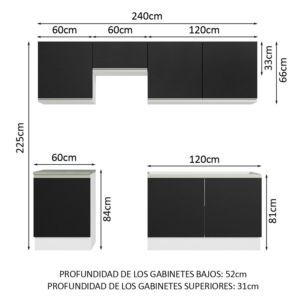 Combo completo de Cocina Madesa Glamy 240cm Blanco/Negro 09