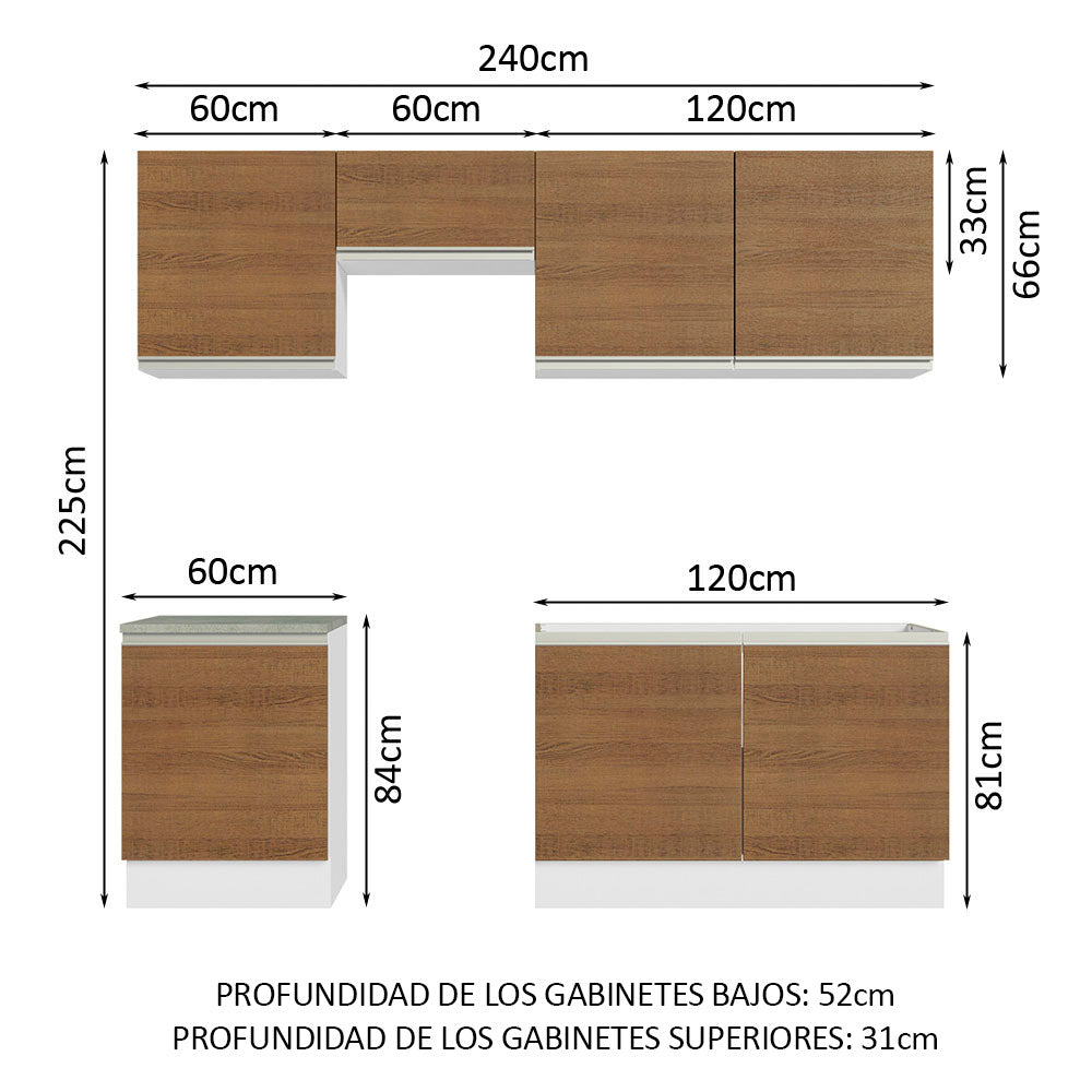 Combo completo de Cocina Madesa 09 Glamy 240cm - Blanco/Marrón