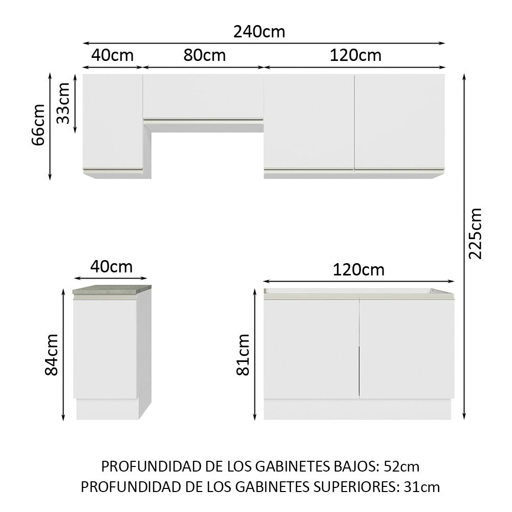 Combo completo de Cocina 240 cm 7 Puertas Sin Mesada Blanco Glamy Madesa 10