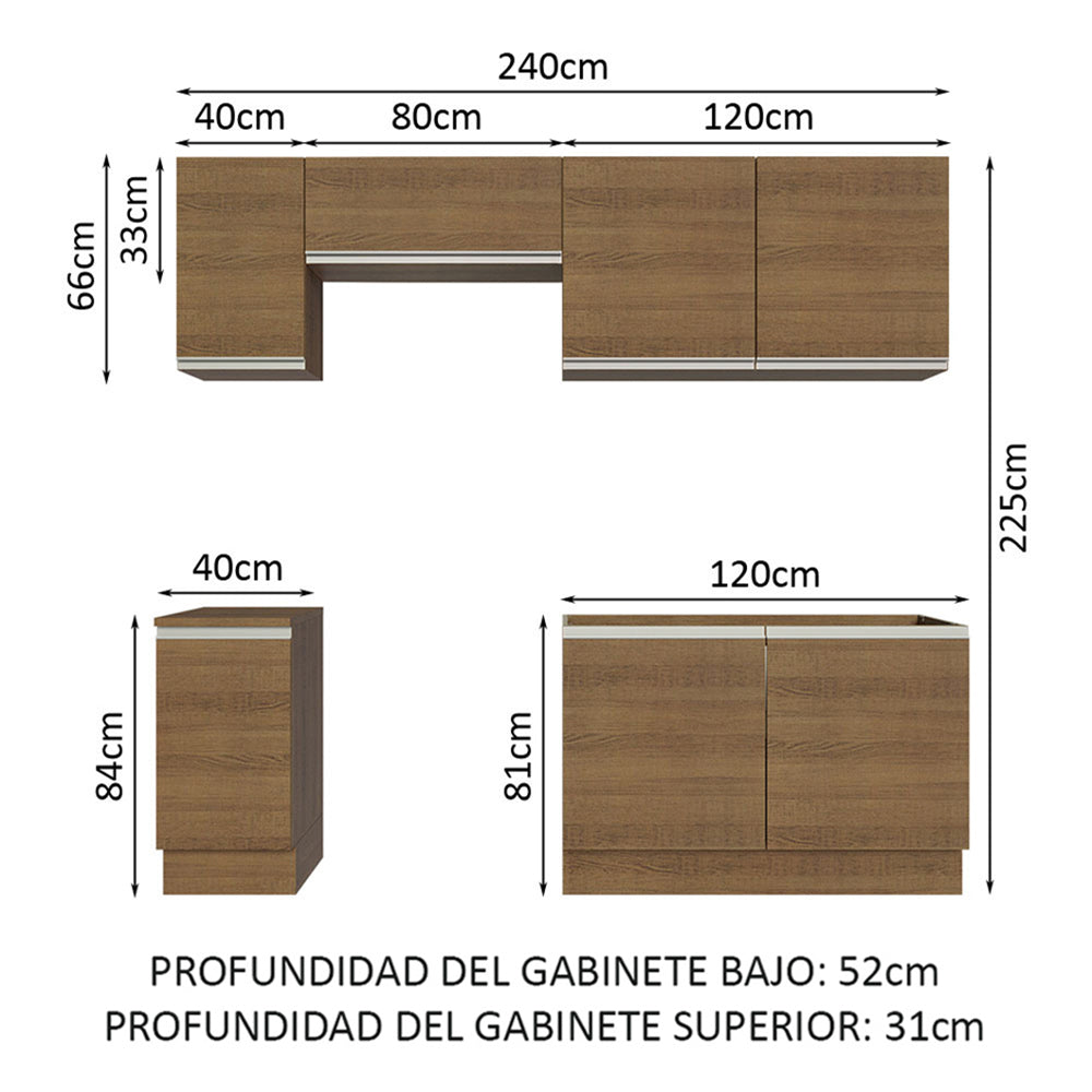 Combo completo de Cocina 240 cm 7 Puertas Sin Mesada Marrón Glamy Madesa 10