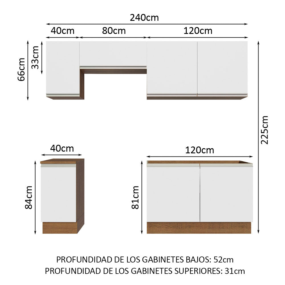 Combo completo de Cocina 240cm Glamy Madesa 10 Marrón/Blanco