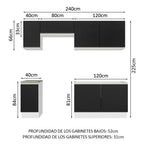 Combo completo de Cocina 240 cm 7 Puertas Sin Mesada Blanco/Negro Glamy Madesa 10