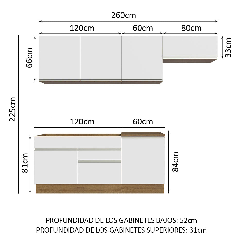 Combo completo de Cocina 260cm Marrón/Blanco Glamy Madesa 03