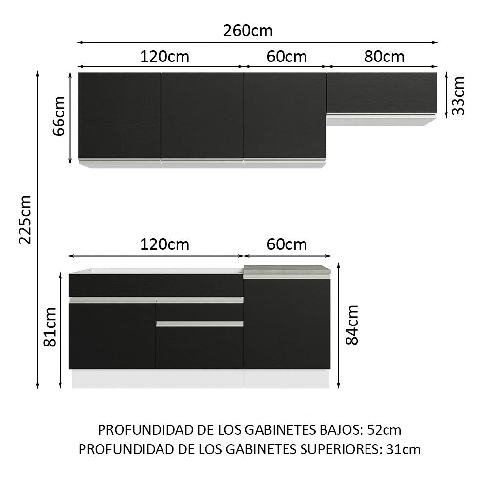 Combo completo de Cocina Madesa Glamy 260cm Blanco/Negro 03